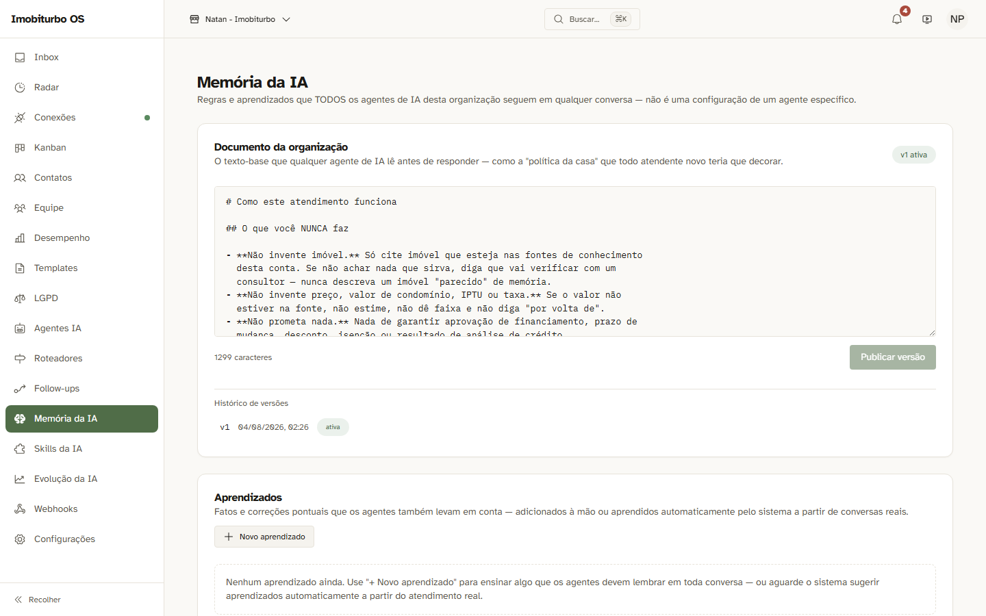 Memória da IA — documento da organização